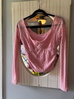 Aeropostale Pink Lace Long Sleeve Top Size Small Y2K Coquette